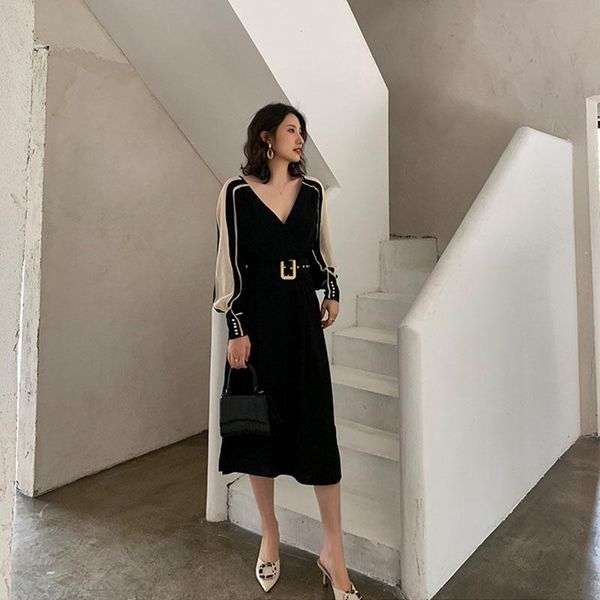 women black chiffon splicing split elegant dress v-neck long sleeve loose fit fashion tide spring and autumn2021 casual dresses, Black;gray
women black chiffon splicing split elegant dress v-neck long sleeve loose fit fashion tide spring and autumn2021 casual dresses, Black;gray
