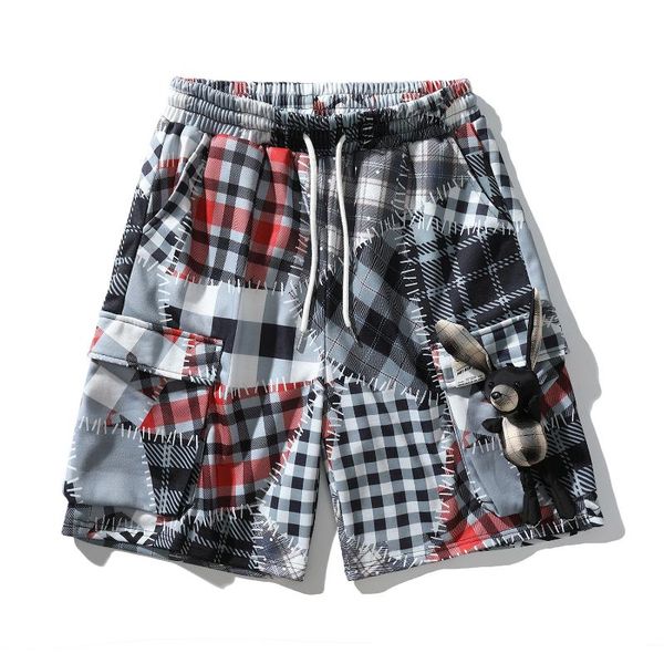 men's shorts cute muppet decoration plaid short pants fashion couple street wear men women summer vacation casual loose knee length tro, White;black
men's shorts cute muppet decoration plaid short pants fashion couple street wear men women summer vacation casual loose knee length tro, White;black