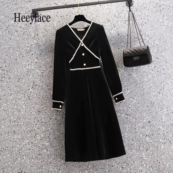 casual dresses plus size retro black dress female autumn style velvet stitching lace high waist a-line vestidos 4xl french vintage, Black;gray
casual dresses plus size retro black dress female autumn style velvet stitching lace high waist a-line vestidos 4xl french vintage, Black;gray
