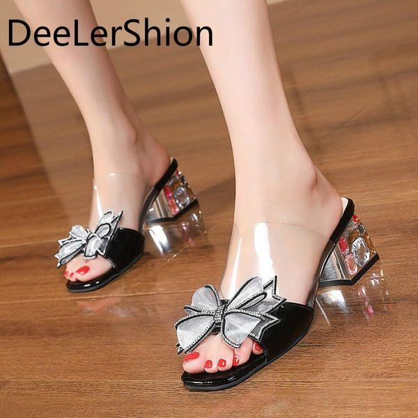 women sweet bow thick-heeled slippers woman summer color water drill transparent high heels shoes women's daily butterfly sandal, Black
women sweet bow thick-heeled slippers woman summer color water drill transparent high heels shoes women's daily butterfly sandal, Black