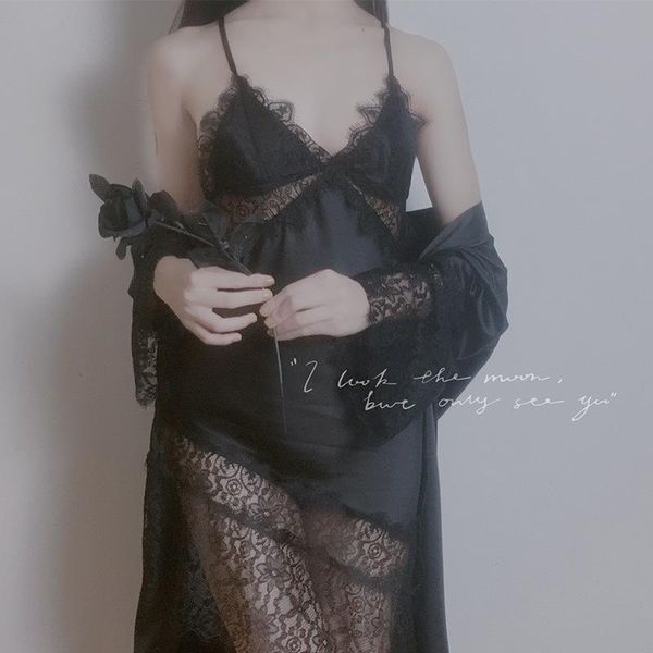women's sleepwear black nighty&robe set women full slip lace hollow out nightwear suspender nightgown silk kimono gown lingerie, Black;red
women's sleepwear black nighty&robe set women full slip lace hollow out nightwear suspender nightgown silk kimono gown lingerie, Black;red