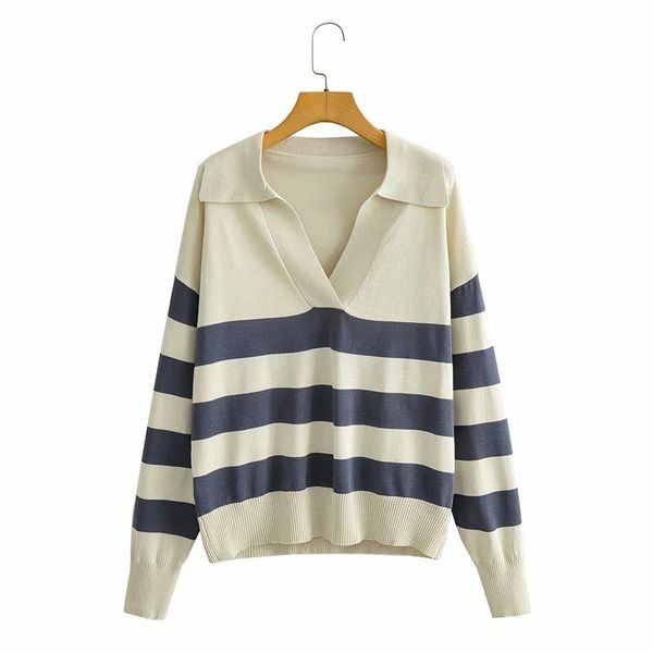women's sweaters duoperi fashion striped knitted pullover sweater women long sleeves lapel collar vintage female chic lady, White;black
women's sweaters duoperi fashion striped knitted pullover sweater women long sleeves lapel collar vintage female chic lady, White;black