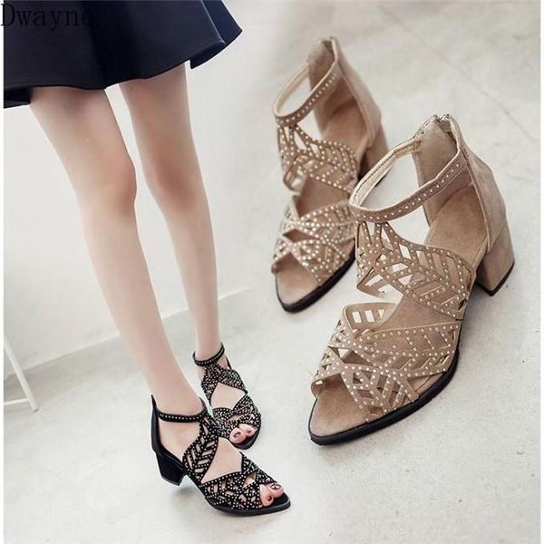 suede rhinestone hollowed back zipper high heel sandals women, Black 
suede rhinestone hollowed back zipper high heel sandals women, Black