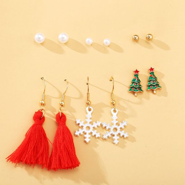 51994 christmas earrings creative pearl tassel snowflake earrings set 6 pairs, Silver
51994 christmas earrings creative pearl tassel snowflake earrings set 6 pairs, Silver