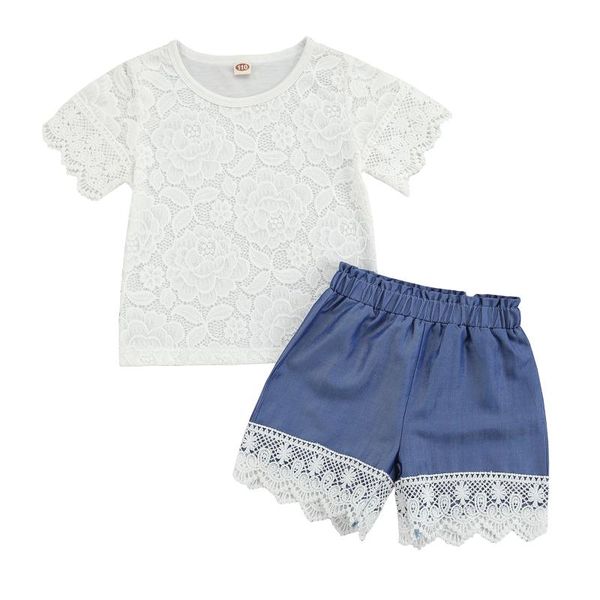clothing sets 2pcs kids summer outfit, girls lace o-neck short sleeves t-shirt + stitching elastic waist denim shorts, 2-7 years, White
clothing sets 2pcs kids summer outfit, girls lace o-neck short sleeves t-shirt + stitching elastic waist denim shorts, 2-7 years, White