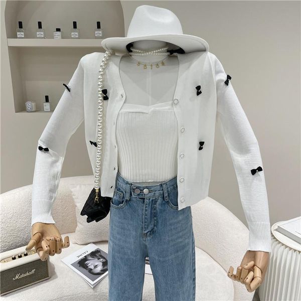 women's knits & tees spring summer 2021 niche design fashion slim sling single breasted bow knitted cardigan, White
women's knits & tees spring summer 2021 niche design fashion slim sling single breasted bow knitted cardigan, White