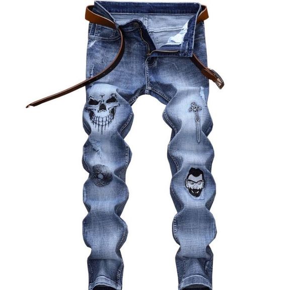 men's jeans european american style men denim straight skull pattern zipper slim blue pencil pants for
men's jeans european american style men denim straight skull pattern zipper slim blue pencil pants for
