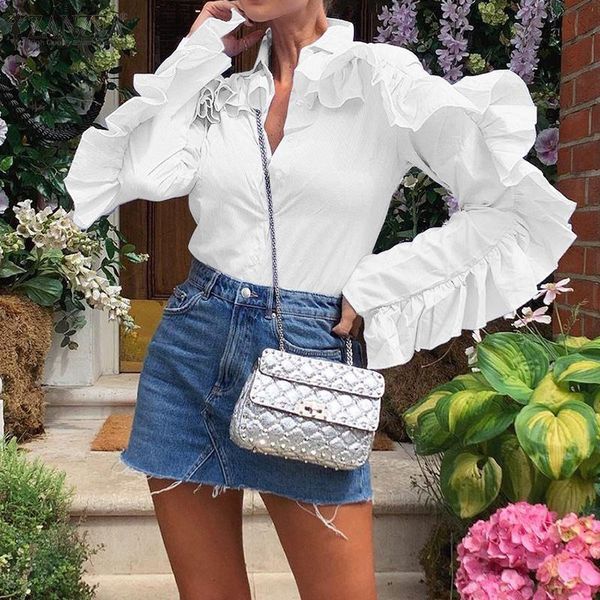 women's blouses & shirts zanzea casual long sleeve ruffles hem shirt fashion women flounce blouse femme tunic mujer spring lapel neck, White
women's blouses & shirts zanzea casual long sleeve ruffles hem shirt fashion women flounce blouse femme tunic mujer spring lapel neck, White