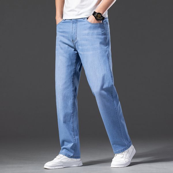 men's straight cut jeans summer loose pants light blue straight leg pants fit male vintage large size 44 business denim trousers 210518
men's straight cut jeans summer loose pants light blue straight leg pants fit male vintage large size 44 business denim trousers 210518