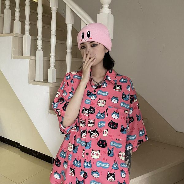 women's blouses & shirts spring and summer men women short-sleeved loose shirt korean vintage polyester american fun cartoon 8022#, White
women's blouses & shirts spring and summer men women short-sleeved loose shirt korean vintage polyester american fun cartoon 8022#, White
