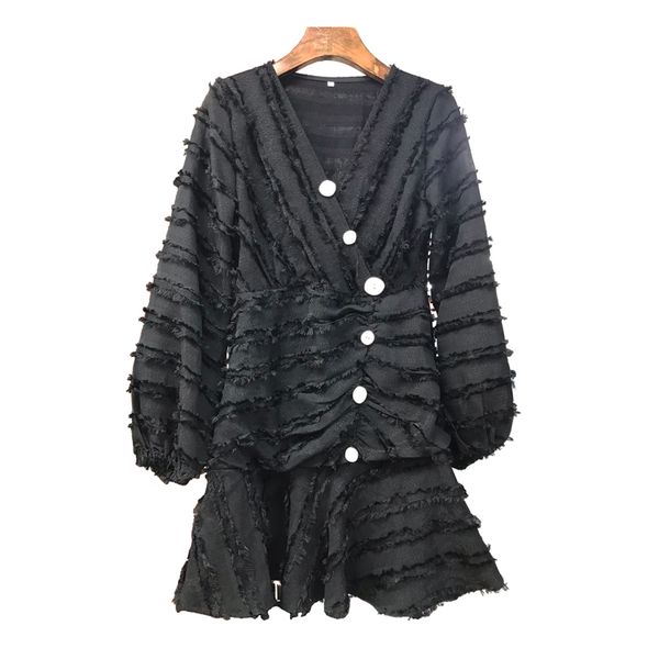 women black beige v neck solid dress long sleeve buttun a line elegant mini female d1732 210514, Black;gray
women black beige v neck solid dress long sleeve buttun a line elegant mini female d1732 210514, Black;gray