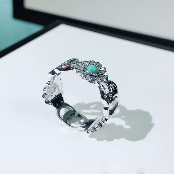 925 sier double g flower turquoise daisy mak fashion personality hollow out carving lady's ring, Silver
925 sier double g flower turquoise daisy mak fashion personality hollow out carving lady's ring, Silver