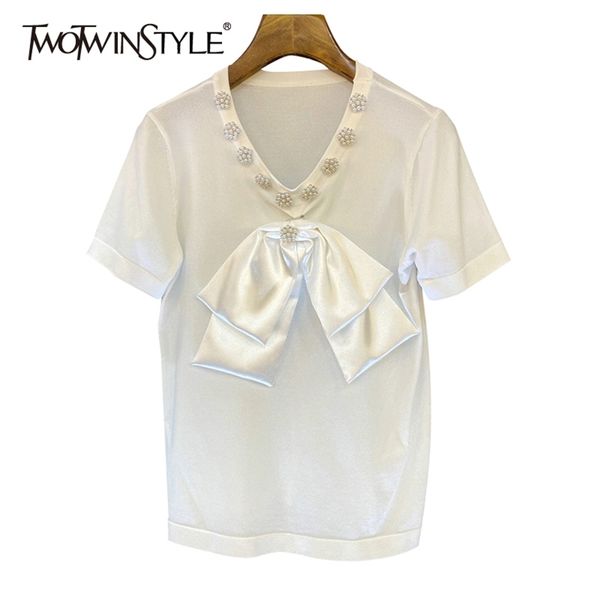 twowinsyle white patchwork bow pearl shirt for women v neck short sleeve casual korean shirts female fashion clothes 210524
twowinsyle white patchwork bow pearl shirt for women v neck short sleeve casual korean shirts female fashion clothes 210524