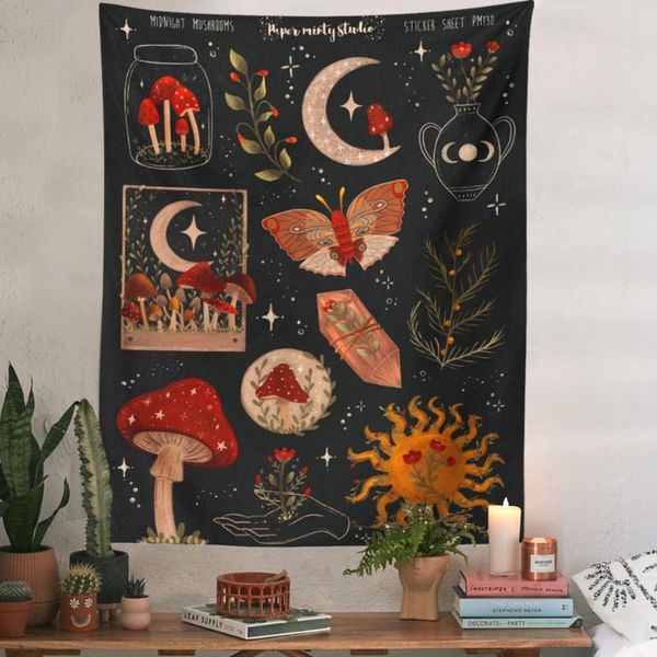 tapestries home tarot cards moon starry mushroom chart hippie bohemian witchcraft decor tapiz decoration mural