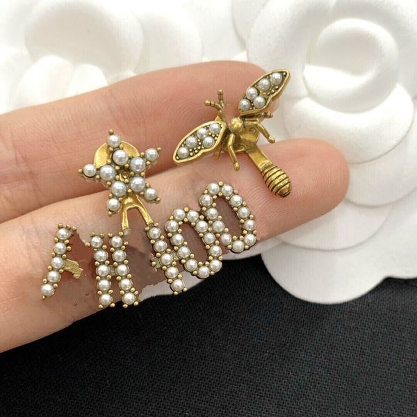 backs small bee asymmetric earrings women's sterling silver needle letter brass, White
backs small bee asymmetric earrings women's sterling silver needle letter brass, White