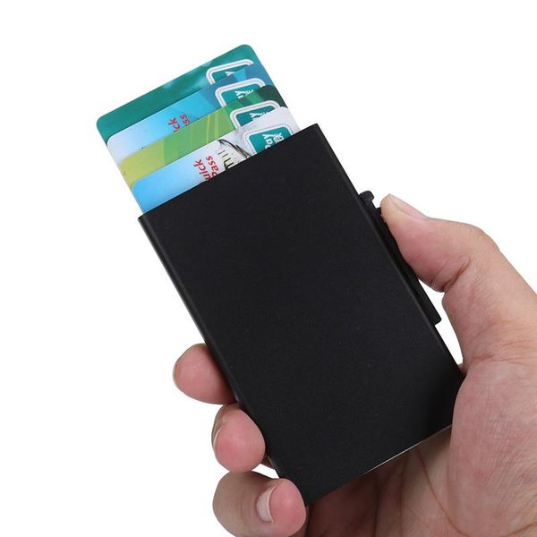 card holders automatic elastic business case fashion simple holder anti-degaussing aluminum alloy, Brown;gray