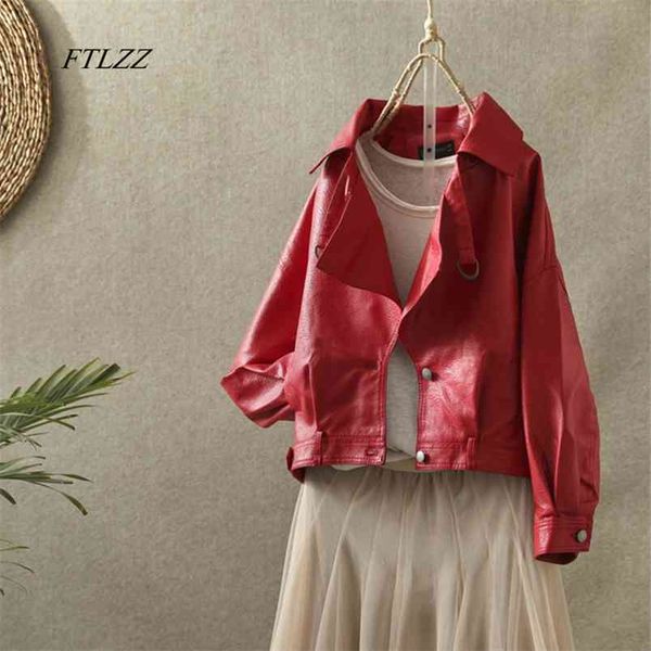 women faux leather jacket autumn street coat soft loose vintage biker short pockets motor pu black 210430
women faux leather jacket autumn street coat soft loose vintage biker short pockets motor pu black 210430