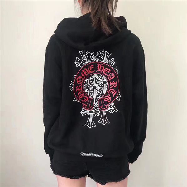 chrome chao brand hearts croxinhong horseshoe cross hooded cardigan men's and women's sweater, Black 
chrome chao brand hearts croxinhong horseshoe cross hooded cardigan men's and women's sweater, Black