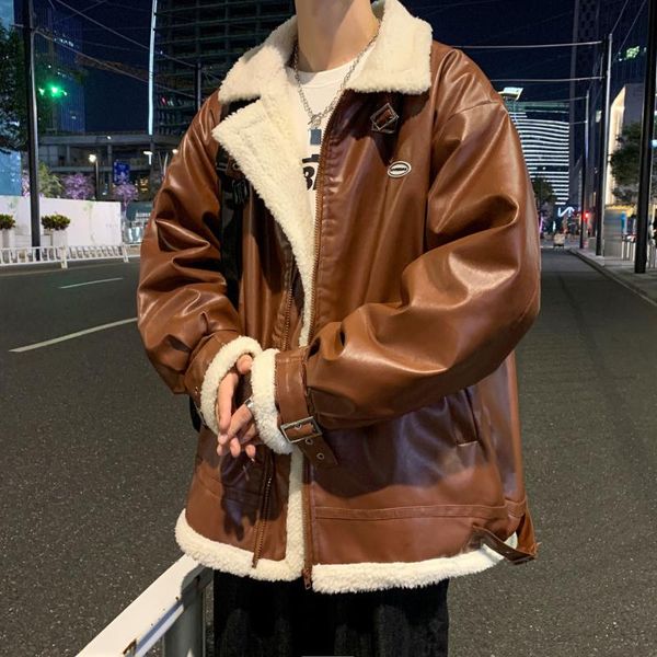 men's jackets neploha 2021 winter solid color lapel leather jacket coats casual loose lamb woolen male parkas streetwear man, Black;brown
men's jackets neploha 2021 winter solid color lapel leather jacket coats casual loose lamb woolen male parkas streetwear man, Black;brown
