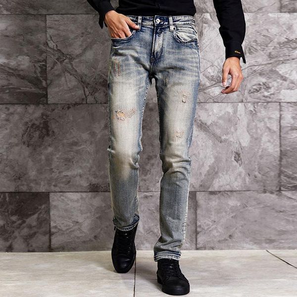 men's jeans american streetwear fashion men slim fit ripped retro vintage designer pants hip hop homme1, Blue
men's jeans american streetwear fashion men slim fit ripped retro vintage designer pants hip hop homme1, Blue