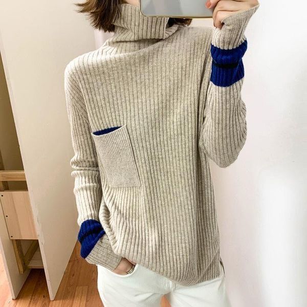 women's sweaters 2021 women autumn winter elegant pullovers lady spliced turtleneck knitted jumpers female casual loose long sleeve e21, White;black
women's sweaters 2021 women autumn winter elegant pullovers lady spliced turtleneck knitted jumpers female casual loose long sleeve e21, White;black