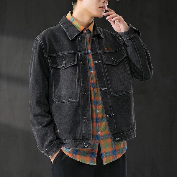 men's jackets fashion simple solid color embroidered denim jacket lapel single-breasted student big pocket autumn, Black;brown
men's jackets fashion simple solid color embroidered denim jacket lapel single-breasted student big pocket autumn, Black;brown
