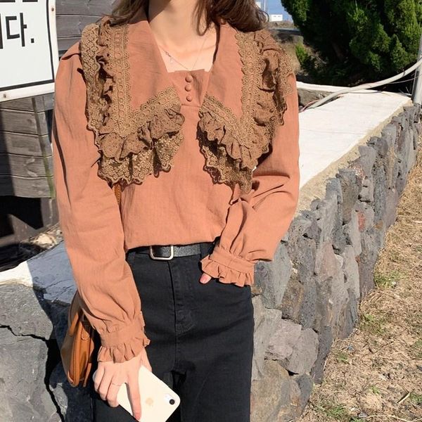 alien kitty fashion womens blouses and 2021 long sleeve lace ruffle shirt loose ladies blouse elegant female women's & shirts, White 
alien kitty fashion womens blouses and 2021 long sleeve lace ruffle shirt loose ladies blouse elegant female women's & shirts, White