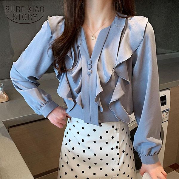 women's blouses & shirts fashion 2021 autumn chiffon women v-neck ruffles long sleeve and pullover blusas 10702, White
women's blouses & shirts fashion 2021 autumn chiffon women v-neck ruffles long sleeve and pullover blusas 10702, White
