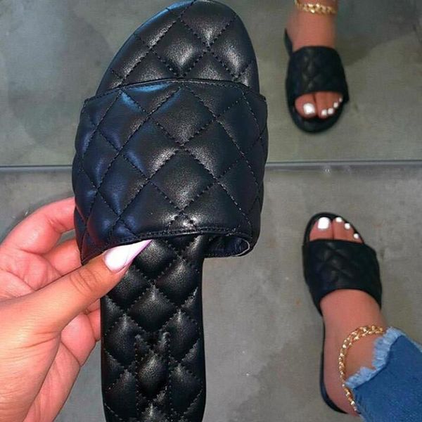 women's slippers summer style fashion sandals women casual beach quilted comfort flats42, Black