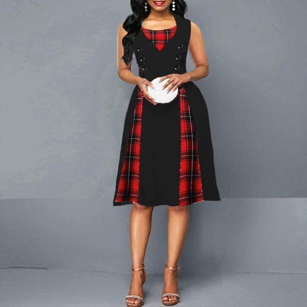 size big tartan summer tunics women dresses vintage sleeveless red plaid print button rockabilly party pin up, Black;gray
size big tartan summer tunics women dresses vintage sleeveless red plaid print button rockabilly party pin up, Black;gray