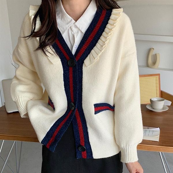 women's knits & tees runway fall winter korean lazy ruffles sweater knitted casual stripe thick sweet brand cardigan jacket chic coat, White
women's knits & tees runway fall winter korean lazy ruffles sweater knitted casual stripe thick sweet brand cardigan jacket chic coat, White