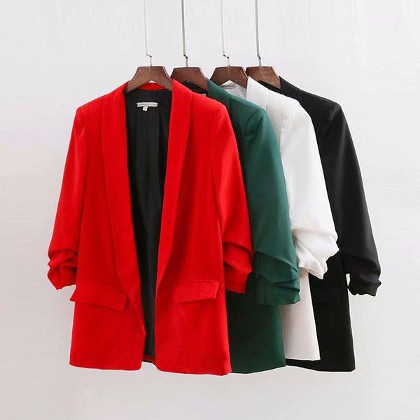 women's suits & blazers ruched cuff women spring autumn three quarter sleeve office lady solid suit jacket shawl collar pockets coat fo, White;black
women's suits & blazers ruched cuff women spring autumn three quarter sleeve office lady solid suit jacket shawl collar pockets coat fo, White;black