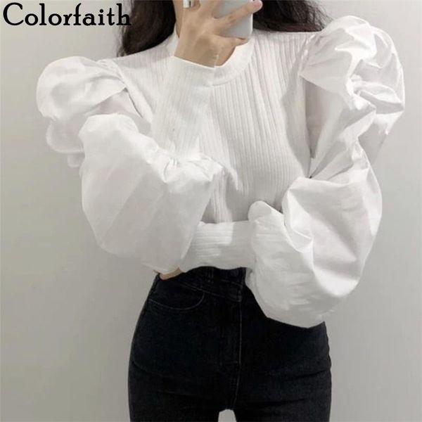 women's blouses & shirts colorfaith 2021 women spring autumn korean elegant patchwork fashionable lantern sleeve lady wild bl2902, White
women's blouses & shirts colorfaith 2021 women spring autumn korean elegant patchwork fashionable lantern sleeve lady wild bl2902, White