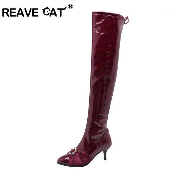 boots reave cat women over the knee thin heel patent leather crystal long zipper thigh high winter autumn shoes, Black
boots reave cat women over the knee thin heel patent leather crystal long zipper thigh high winter autumn shoes, Black