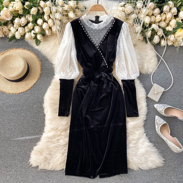 two piece dress foamlina velvet for women elegant beading dot mesh patchwork o-neck puff sleeve vintage party vestidos fashion aut, White
two piece dress foamlina velvet for women elegant beading dot mesh patchwork o-neck puff sleeve vintage party vestidos fashion aut, White