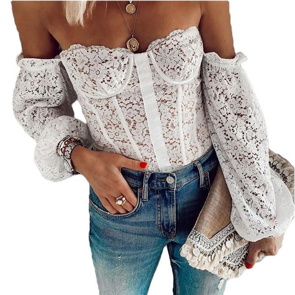 women's blouses & shirts hirigin off shoulder elegant floral lace slim blouse casual long sleeve 2021, White
women's blouses & shirts hirigin off shoulder elegant floral lace slim blouse casual long sleeve 2021, White