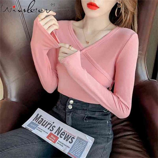 spring fall korean style t-shirt girl fashion solid v-neck cross women long sleeve slim bottoming shirt tees t11701a 210421, White
spring fall korean style t-shirt girl fashion solid v-neck cross women long sleeve slim bottoming shirt tees t11701a 210421, White