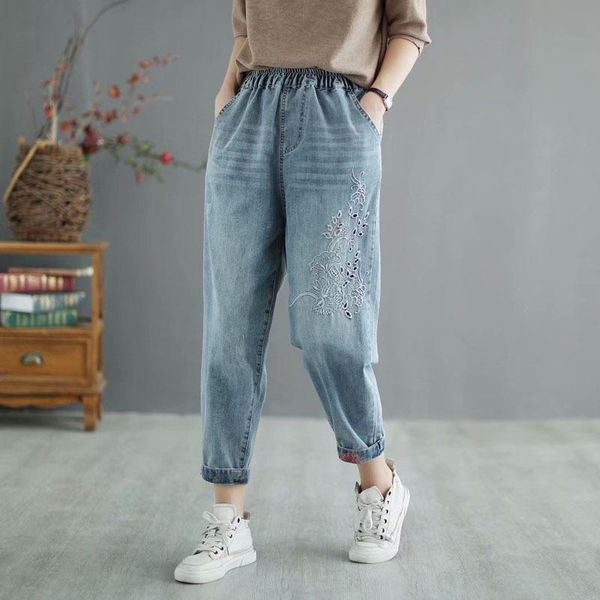women's jeans spring 2021 hollow embroidery elastic female waist easy leisure haroun pant nine minutes of pants, Blue
women's jeans spring 2021 hollow embroidery elastic female waist easy leisure haroun pant nine minutes of pants, Blue