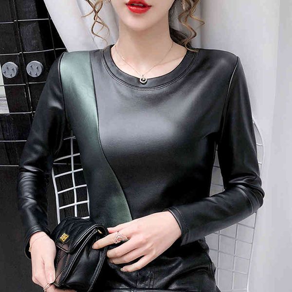 women's t-shirt autumn winter female pullover casual plus size women soft pu leather patchwork t shirt long sleeve warm ladies top, White
women's t-shirt autumn winter female pullover casual plus size women soft pu leather patchwork t shirt long sleeve warm ladies top, White