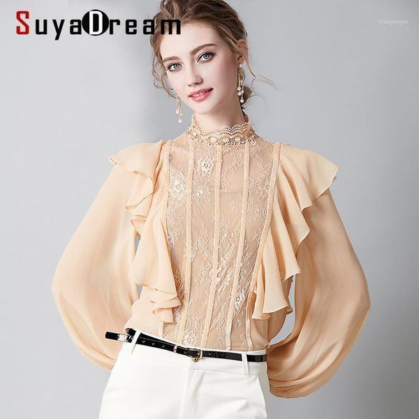 suyadream women blouses 30%silk 70%polyester 2021 spring lolita long sleeved stand collar lace blouse shirt women's & shirts, White
suyadream women blouses 30%silk 70%polyester 2021 spring lolita long sleeved stand collar lace blouse shirt women's & shirts, White