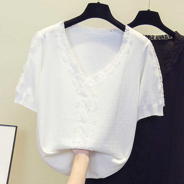 l-4xl plus size women fashion v neck lace kint sweater pullover short sleeve solid thin oversized sweaters jersey mujer 210604, White;black
l-4xl plus size women fashion v neck lace kint sweater pullover short sleeve solid thin oversized sweaters jersey mujer 210604, White;black