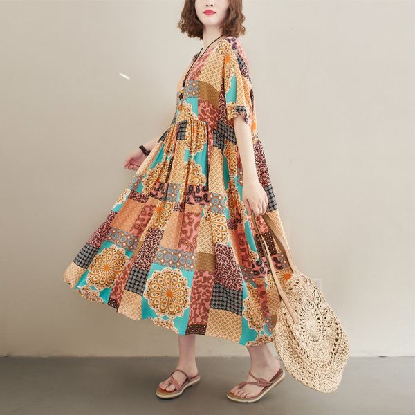 johnature vintage print mid-calf summer dresses casual o-neck half sleeve loose women dresses 210521, Black;gray
johnature vintage print mid-calf summer dresses casual o-neck half sleeve loose women dresses 210521, Black;gray