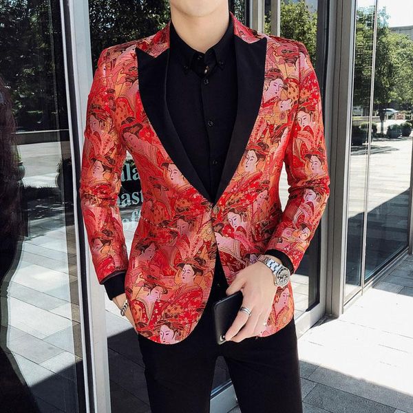 men's suits & blazers 2021 autumn suit blazer street fashion personality retro pattern printed casual slim party men jacket coat clothi, White;black
men's suits & blazers 2021 autumn suit blazer street fashion personality retro pattern printed casual slim party men jacket coat clothi, White;black