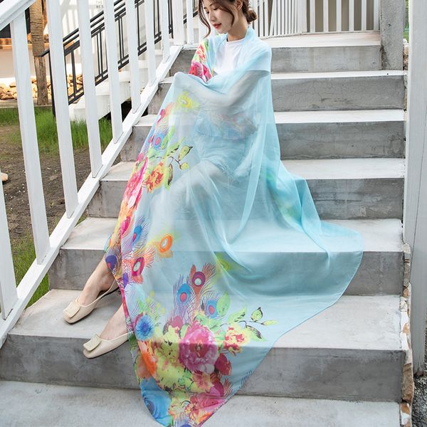 silk women's long chiffon versatile sunscreen beach towel summer thin print shawl dual purpose travel scarf, Blue;gray
silk women's long chiffon versatile sunscreen beach towel summer thin print shawl dual purpose travel scarf, Blue;gray