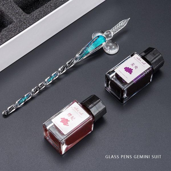 gemini set glass pen dip color ink gold and silver pink crystal water transparent gift box fountain pens
gemini set glass pen dip color ink gold and silver pink crystal water transparent gift box fountain pens