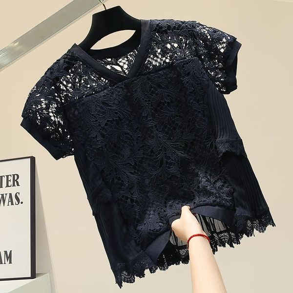 women's blouses & shirts v-neck black and white lace chiffon shirt 2021 design summer short sleeve all-match blouse blusas mujer de mod
women's blouses & shirts v-neck black and white lace chiffon shirt 2021 design summer short sleeve all-match blouse blusas mujer de mod