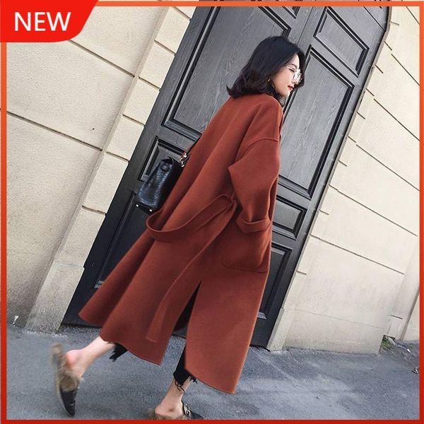 women's wool & blends female abrigos mujer invierno winter coat outwears women woolen cashmere with belt turn-down, Black
women's wool & blends female abrigos mujer invierno winter coat outwears women woolen cashmere with belt turn-down, Black