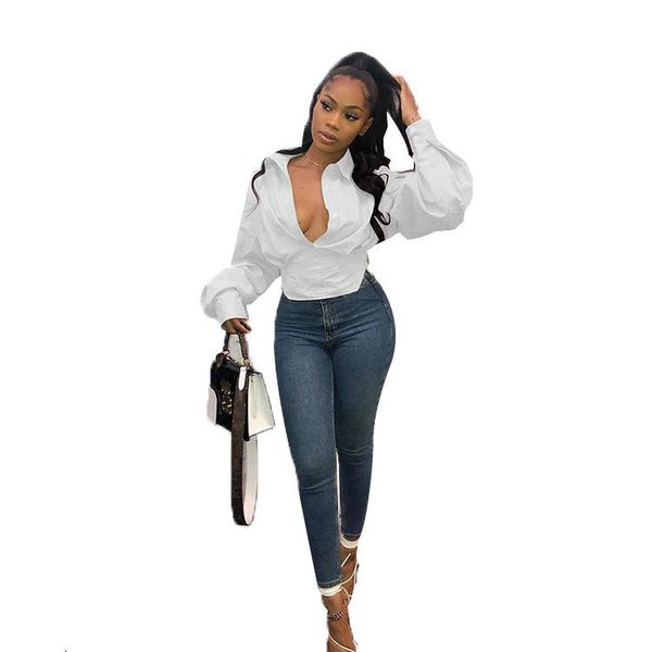 women's blouses & shirts 2021 fashion slim temperament solid color lantern sleeve shirt button half open placket deep v neck blouse fem, White
women's blouses & shirts 2021 fashion slim temperament solid color lantern sleeve shirt button half open placket deep v neck blouse fem, White