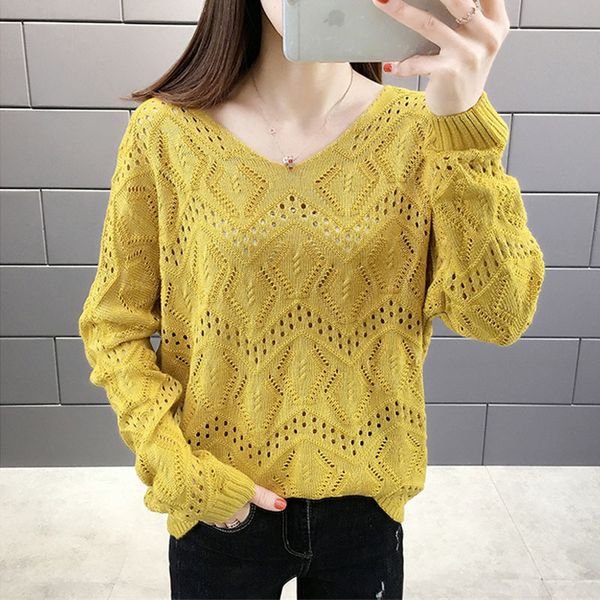 women's sweaters loose hollow out v-neck knitwear women solid spring large size knitted pullovers elegant lady long sleeve ju, White;black
women's sweaters loose hollow out v-neck knitwear women solid spring large size knitted pullovers elegant lady long sleeve ju, White;black