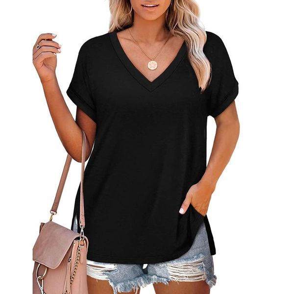 summer lady t-shirts women's fashion casual v-neck solid color loose short-sleeved t-shirt female tee harajuku, White
summer lady t-shirts women's fashion casual v-neck solid color loose short-sleeved t-shirt female tee harajuku, White